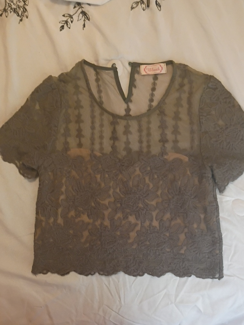 Blush Taupe Floral Lace Crop Top